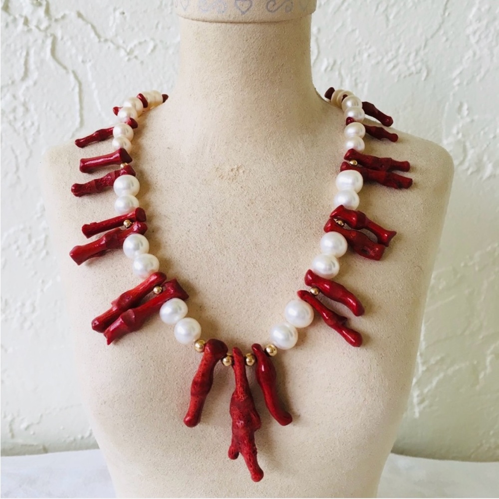 Elegant Red and White Coral Necklace